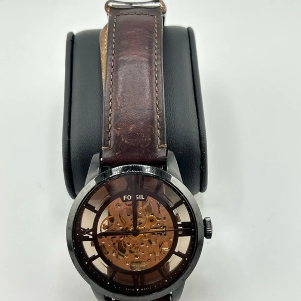 Fossil mens Automatic Townsman Dark Brown Leather Strap Watch 564